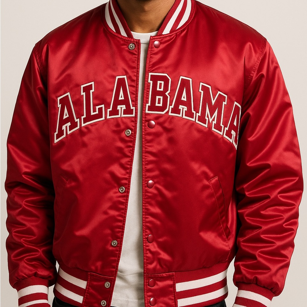 University Alabama Crimson Tide Roll Tide Gem Sportswear Satin Bomber Jacket XL